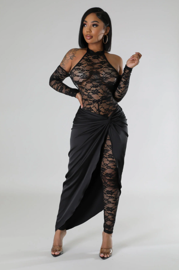 Noir Lace Jumpsuit Set