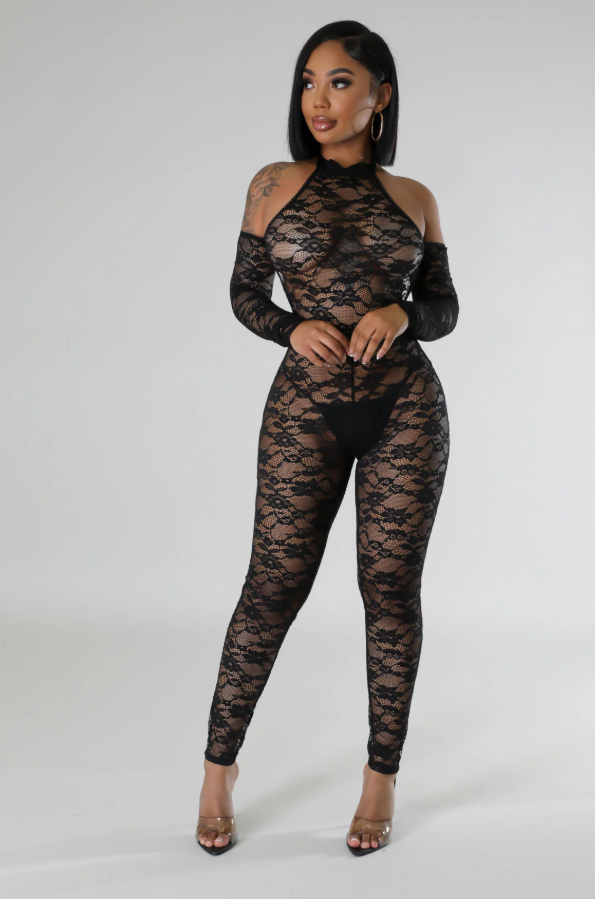 Noir Lace Jumpsuit Set